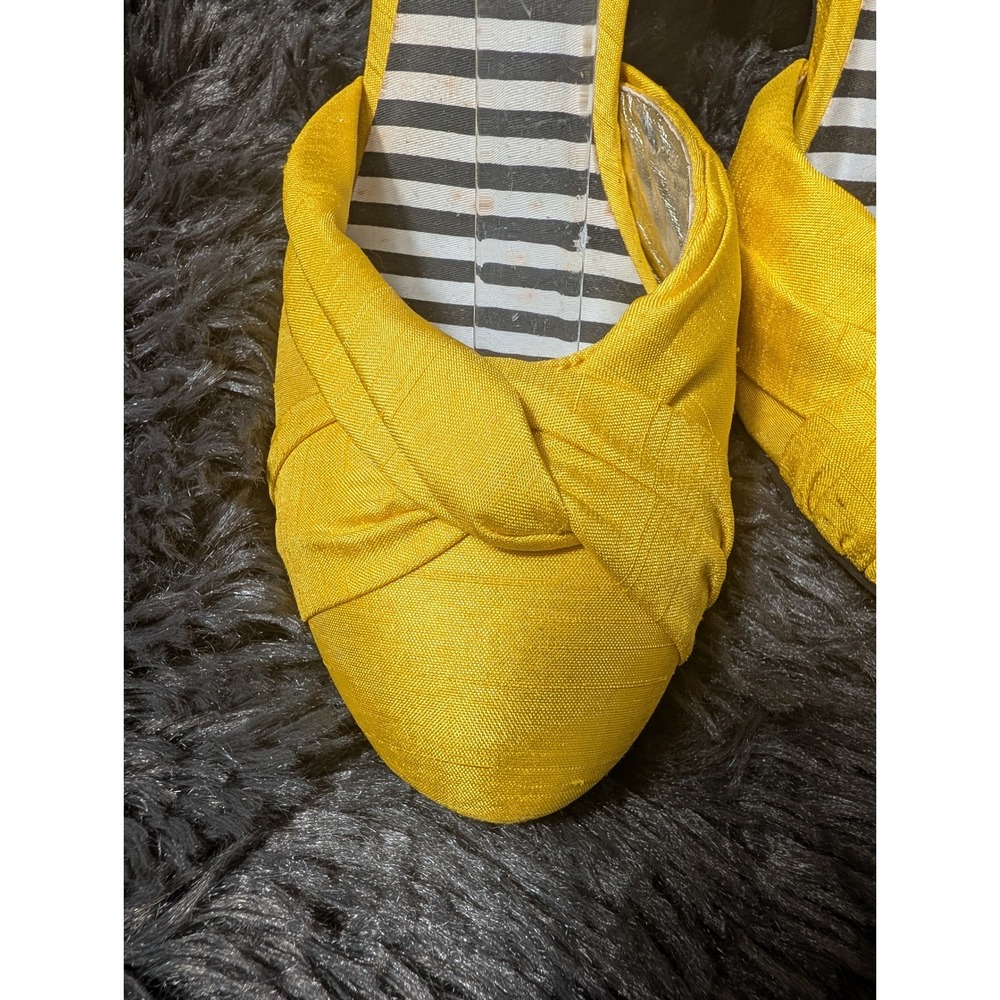 Rocket Dog Yellow Fabric Ankle Strap Heels Knotted Toe Striped Insole 8.5M C249 - Picture 4 of 10